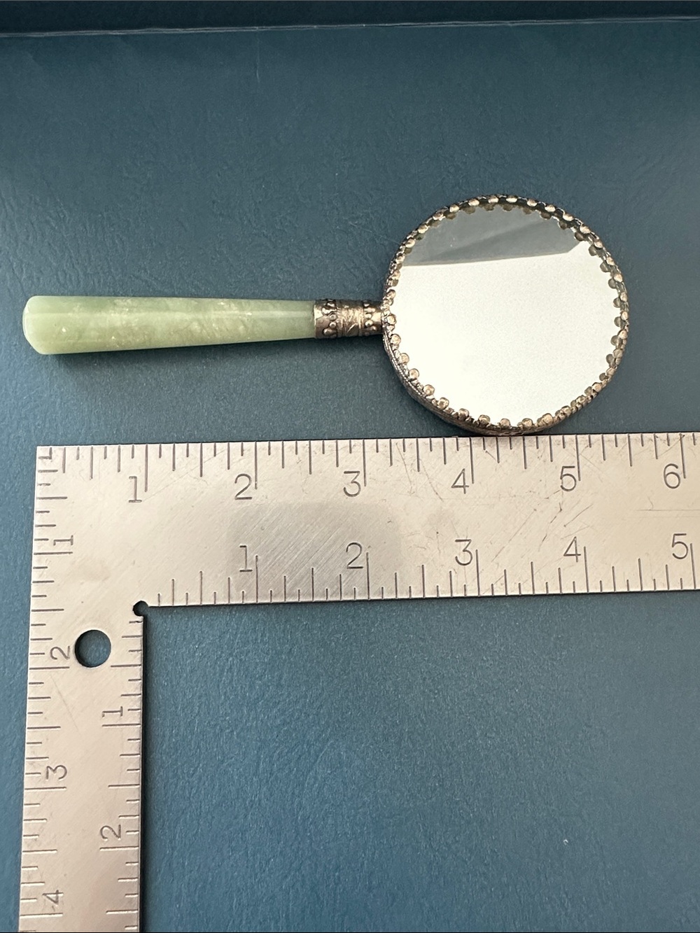 Vintage Chinese Hand Mirror with Jade Handle and Dragon Motif - Picture 6 of 6